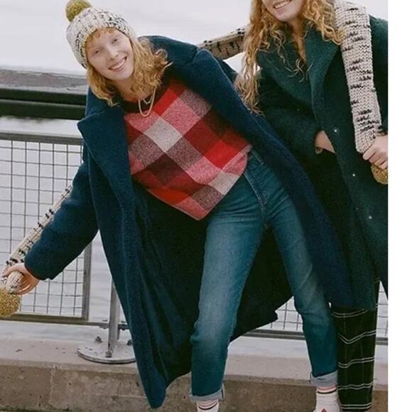 Madewell soft & plush Sherpa Teddy Coat Navy Dark Nightfall Blue pockets & snaps - Picture 3 of 17